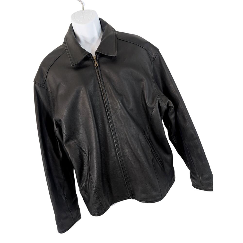 SAXONY! GORGEOUS BLACK GENUINE LEATHER SLEEK, LINED ZIPPER JACKET, COAT! SZ M